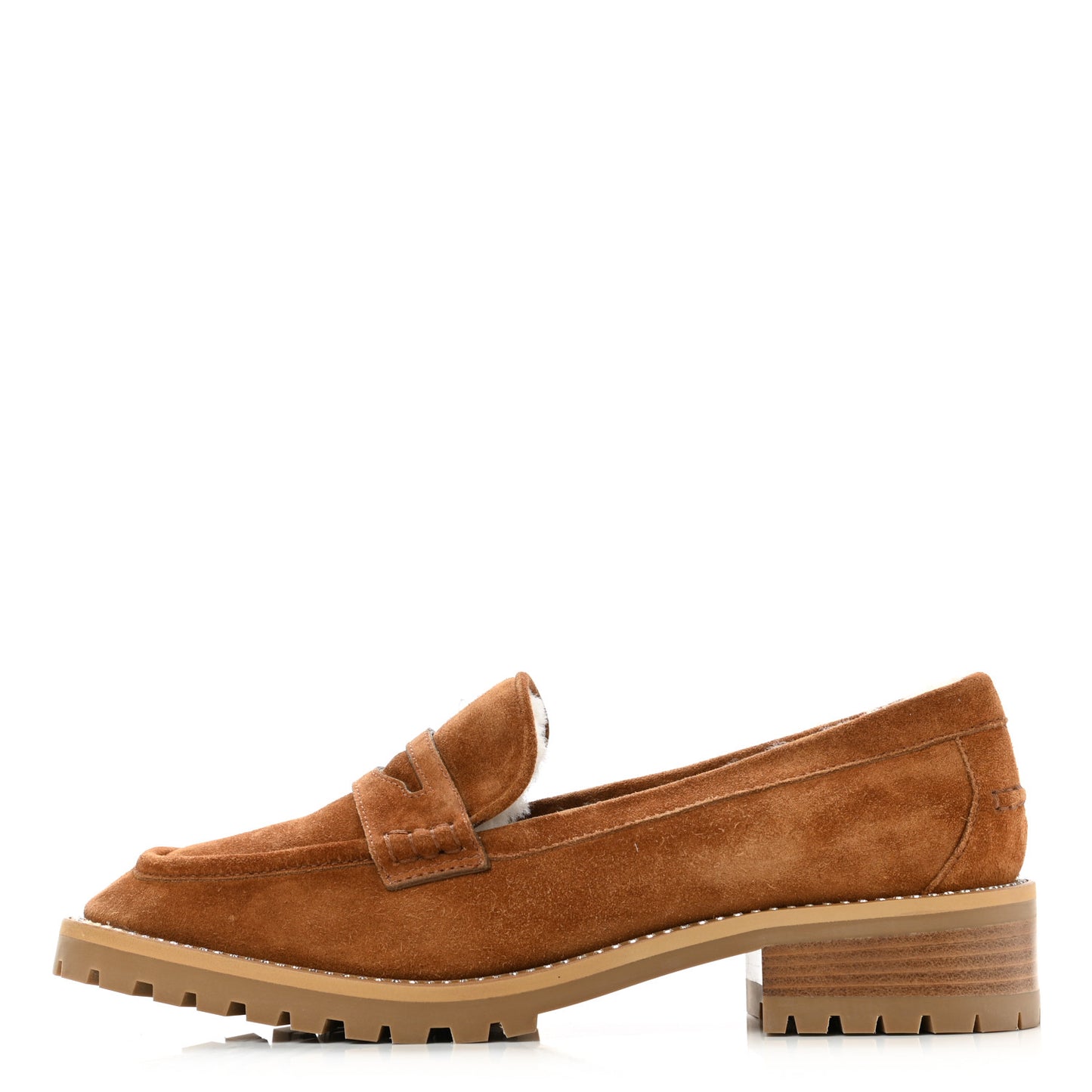 Suede Shearling Crystal Deanna Penny Loafers 40.5 Natural Tan