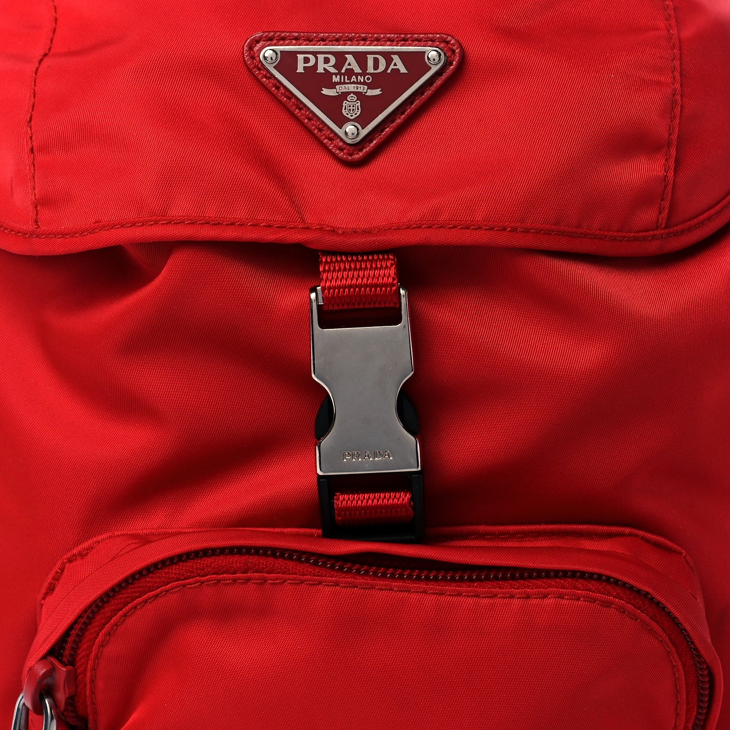 Tessuto Nylon Vela Saffiano Mini Single Snap Buckle Backpack Rosso