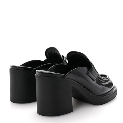 Prada Spazzolato Metal Triangle Logo Platform Loafer Mules 37.5 Black 5 of 9