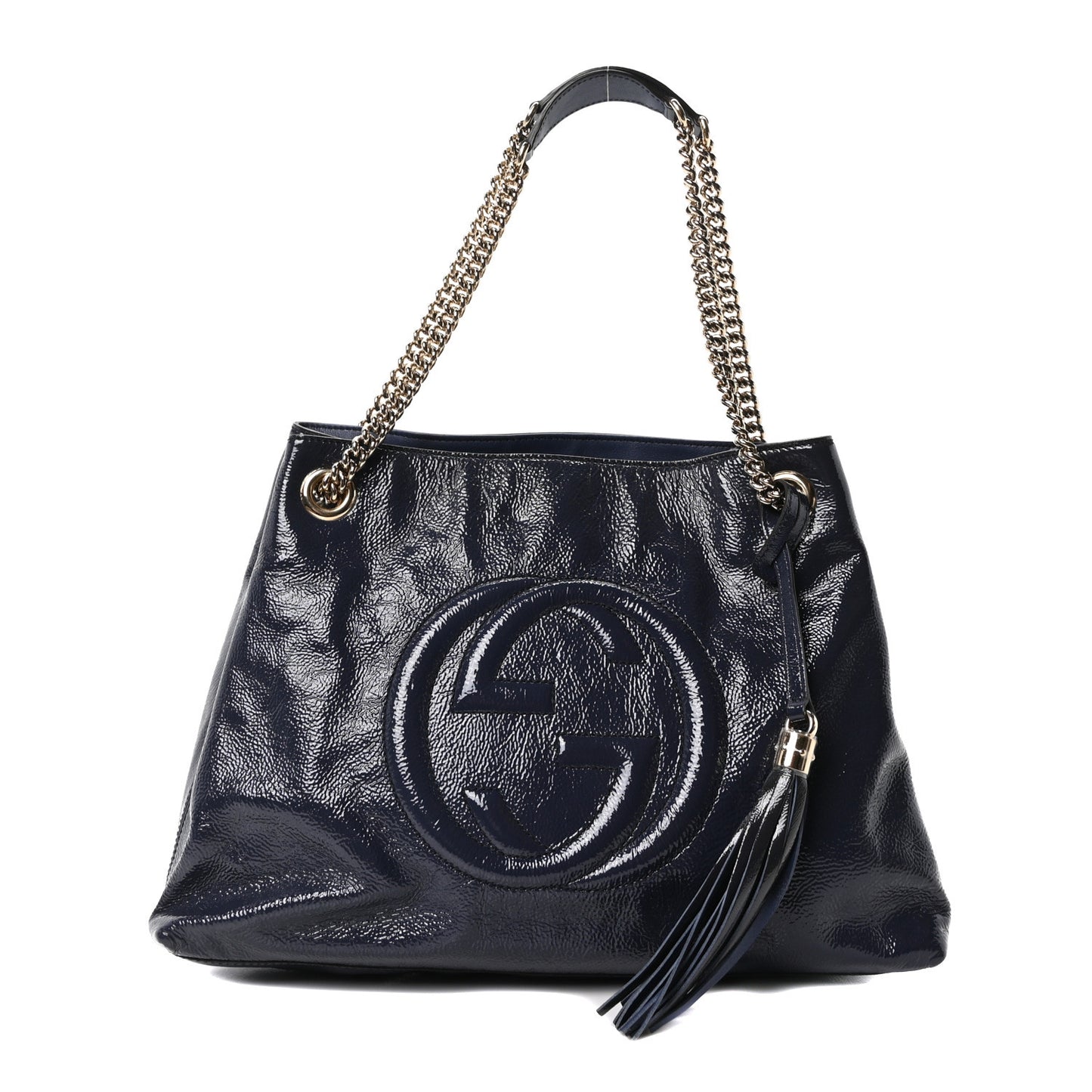 Vernice Naplack  Medium Soho Chain Shoulder Bag Uniform Blue