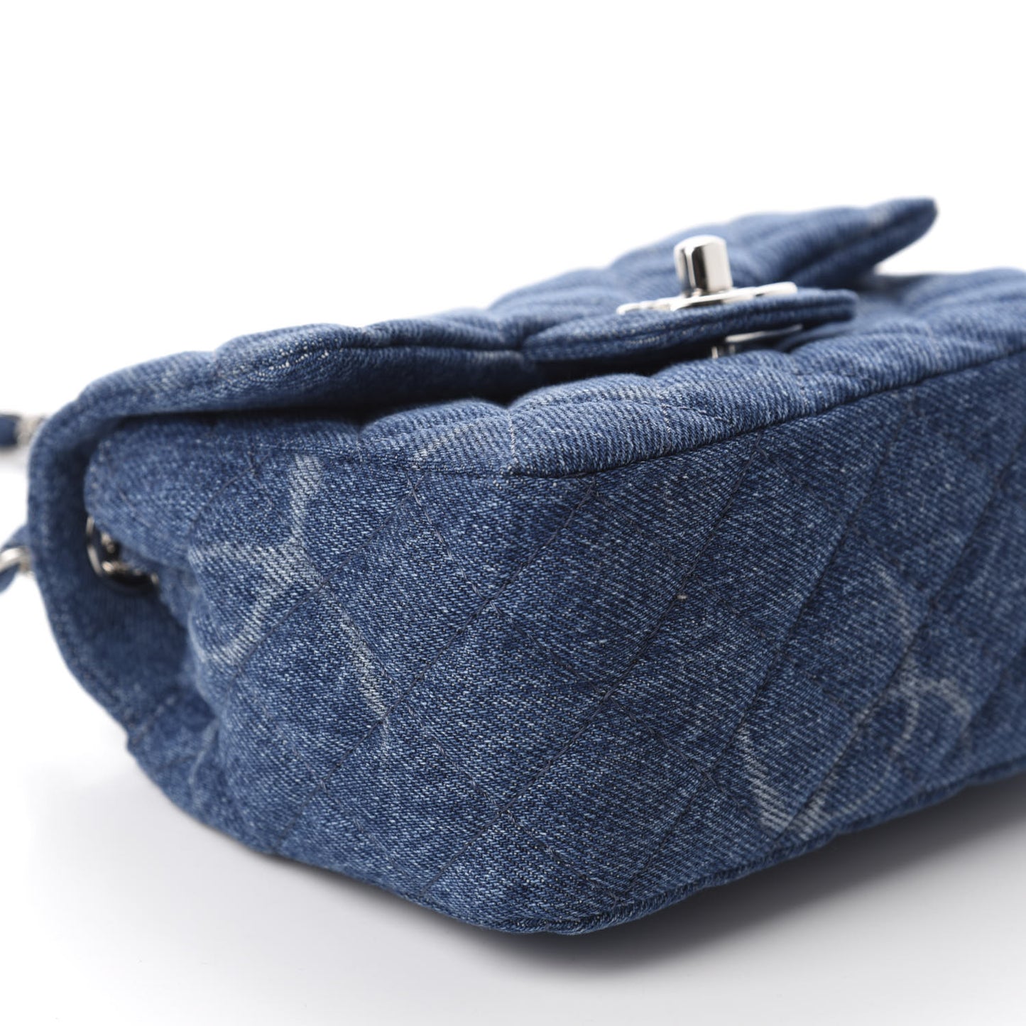 Denim CC Quilted Mini Square Flap Blue