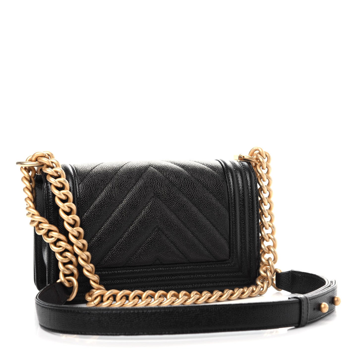 Caviar Chevron Quilted Small Boy Flap Black