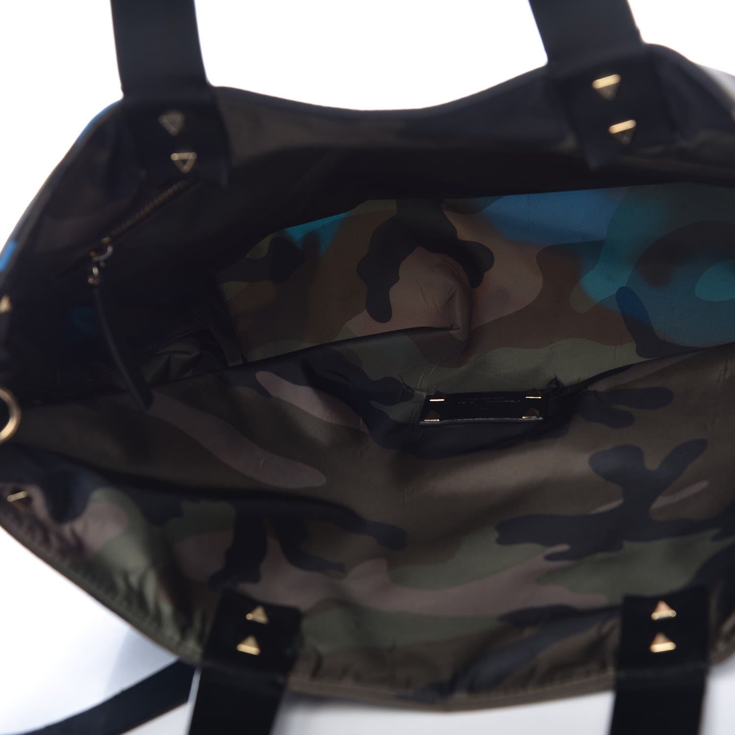 Valentino Garavani Nylon Camouflage Rockstud Reversible Tote Green Blue Fluo 8 of 14
