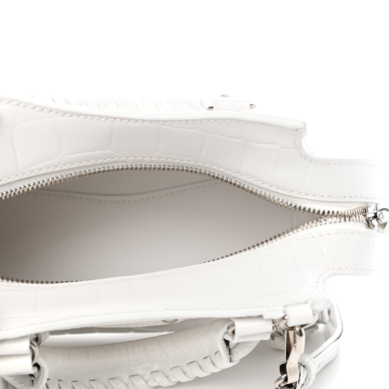 Balenciaga Semi Shiny Calfskin Crocodile Embossed Neo Classic Silver Hardware Mini City White 5 of 9
