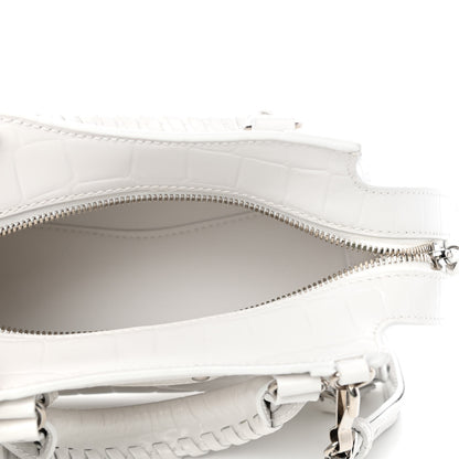 Balenciaga Semi Shiny Calfskin Crocodile Embossed Neo Classic Silver Hardware Mini City White 5 of 9