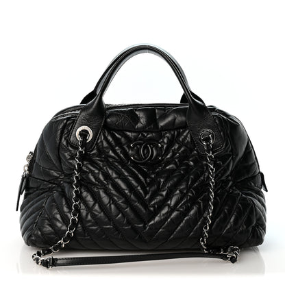 Chanel Aged Calfskin Chevron Medium Soft Bowling Bag Black 1 of 14