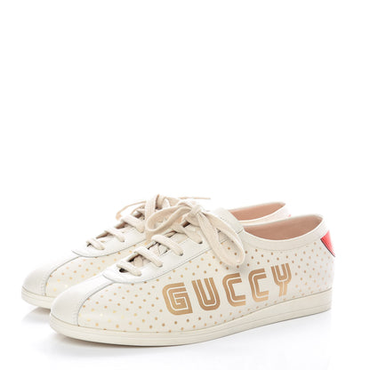 Gucci X SEGA Calfskin GUCCY Stars Womens Falacer Sneakers 38.5 White 3 of 13