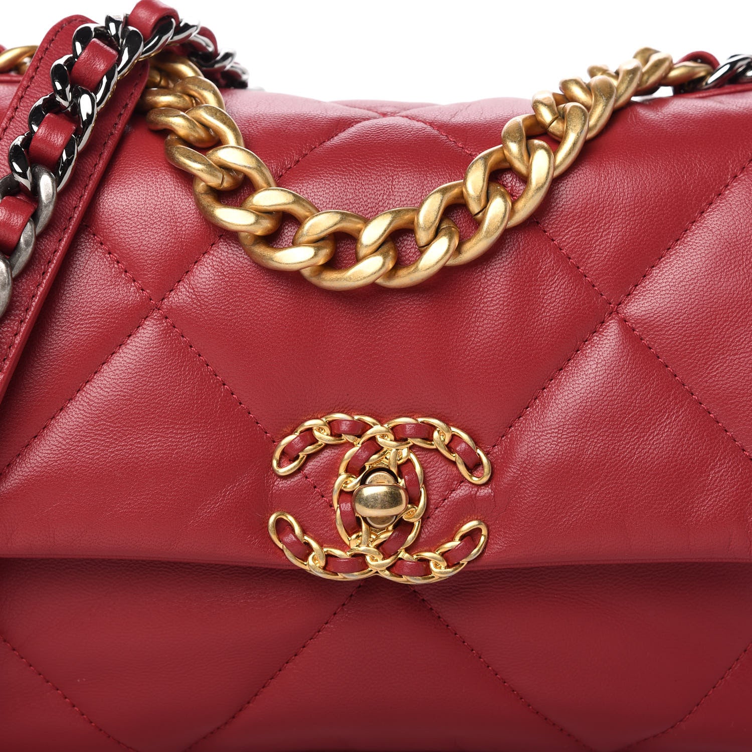 Chanel Shiny Goatskin Quilted Medium Chanel 19 Flap Dark Pink 10 of 11