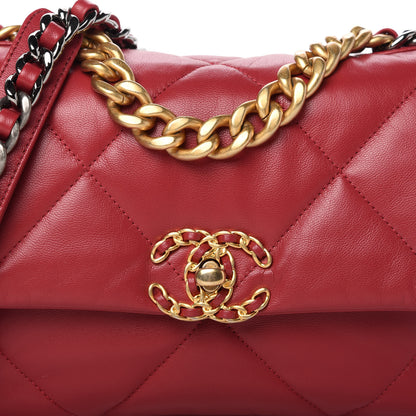 Chanel Shiny Goatskin Quilted Medium Chanel 19 Flap Dark Pink 10 of 11