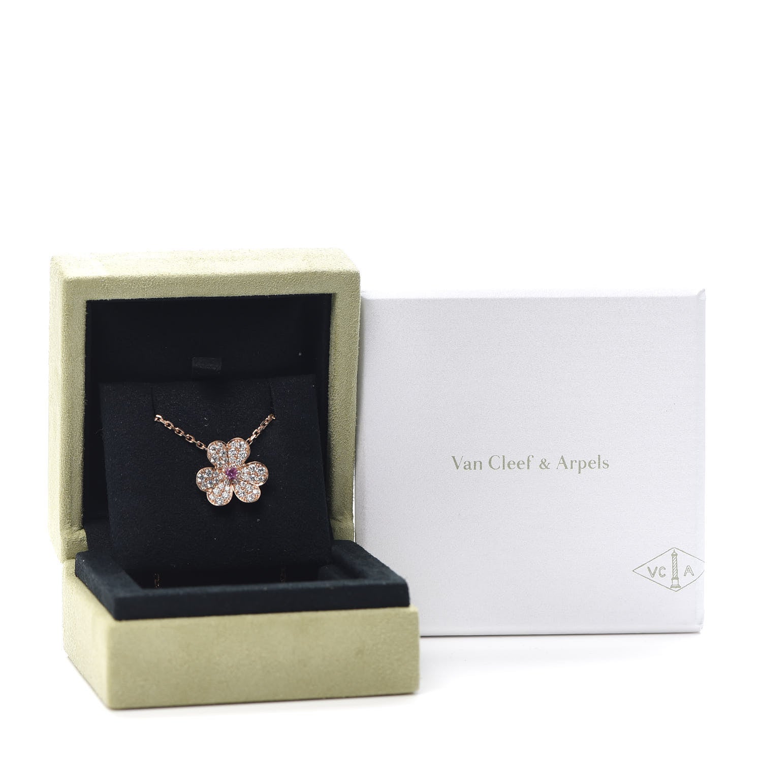 Van Cleef & Arpels 18K Rose Gold Diamond Pink Sapphire Small Frivole Pendant Necklace 8 of 8