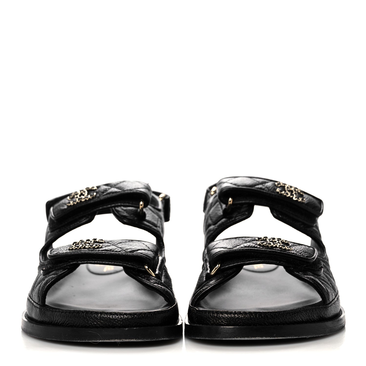 Chanel Grained Calfskin Velcro Dad Sandals 37.5 Black 2 of 10