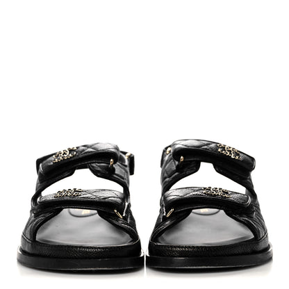 Chanel Grained Calfskin Velcro Dad Sandals 37.5 Black 2 of 10