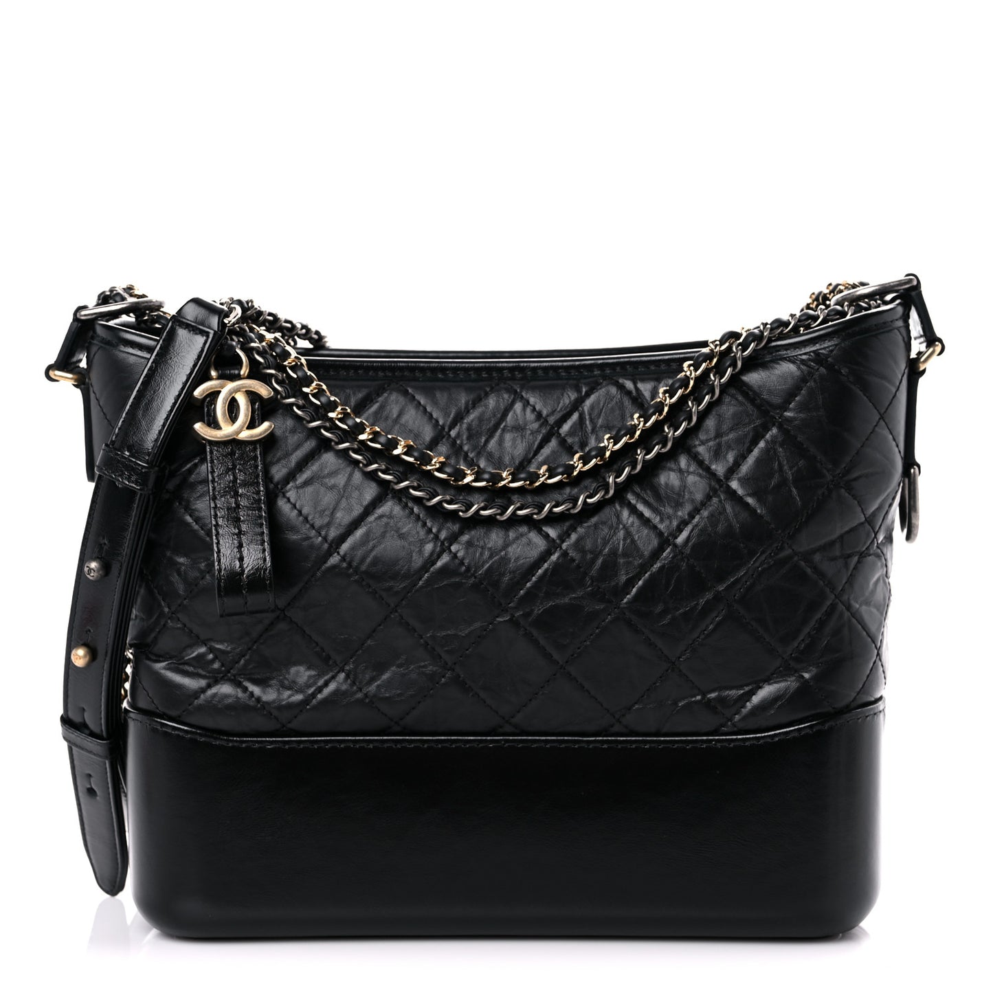 Aged Calfskin Quilted Medium Gabrielle Hobo Black