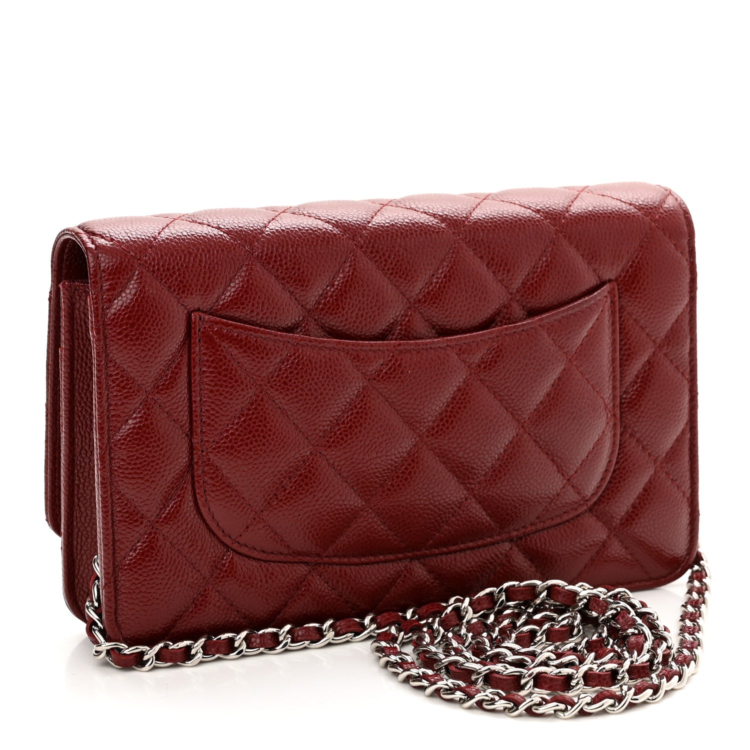 Chanel Caviar Quilted Wallet on Chain WOC Burgundy 3 of 13