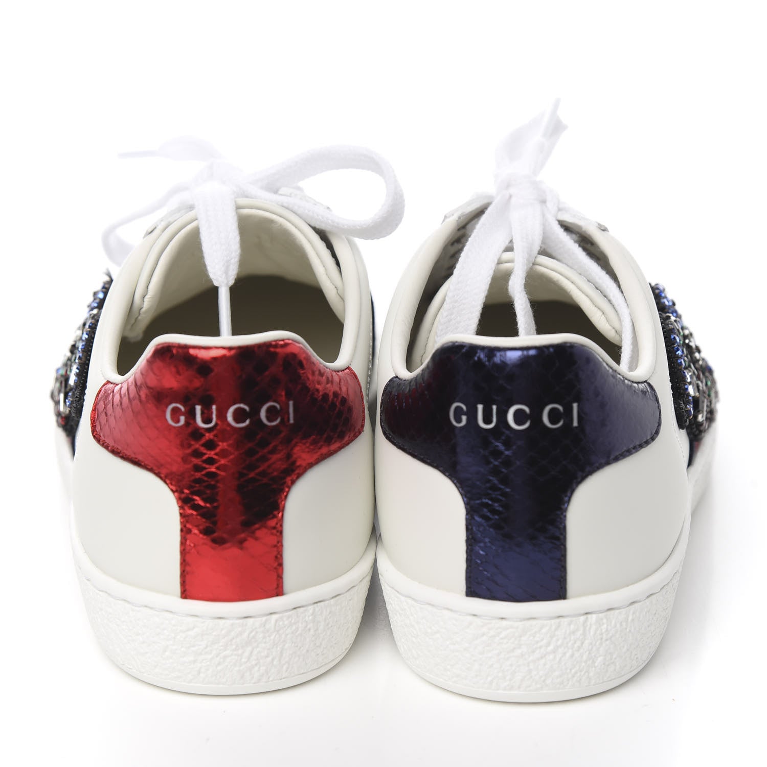 Gucci Calfskin Ayers Crystal Web Kingsnake Embroidered Womens Ace Sneakers 34.5 Green Red 10 of 10