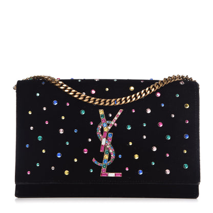 Saint Laurent Velvet Crystal Embellished Monogram Kate Chain Wallet Black 1 of 10
