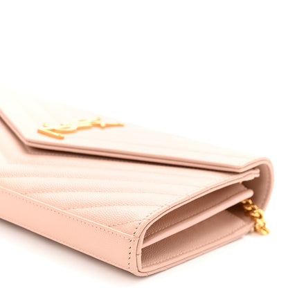 Saint Laurent Grain De Poudre Matelasse Chevron Monogram Chain Wallet Pale Pink 9 of 9