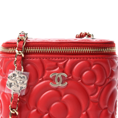 Chanel Lambskin Camellia Embossed Mini Vanity Case With Chain Red 10 of 11