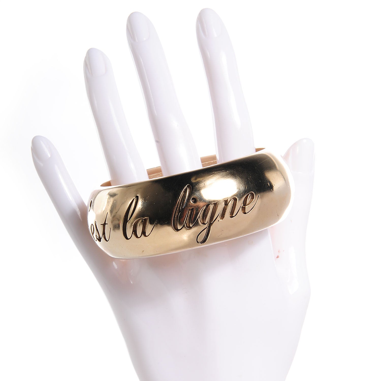 Chanel Wide Metal L'Elegance French Quote Bangle Gold 2 of 5