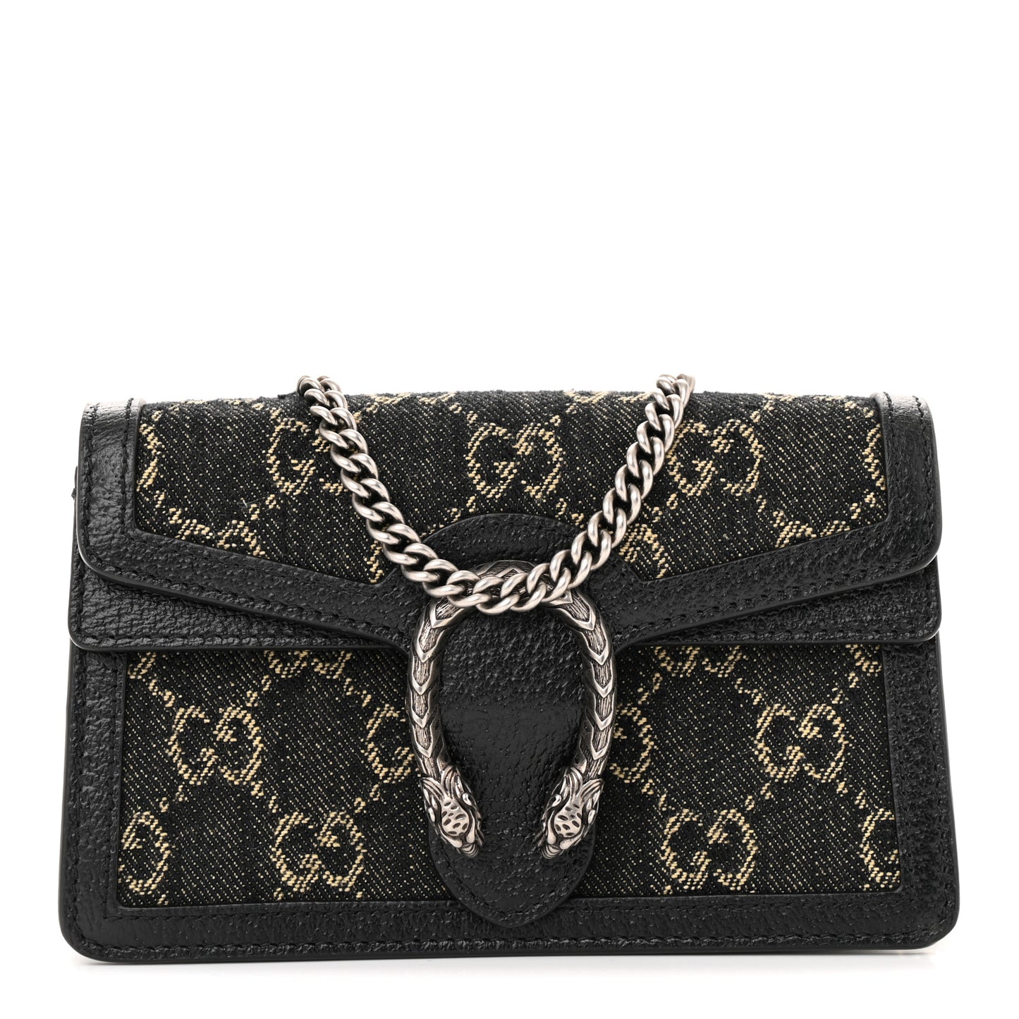 Jacquard Black Denim GG Monogram Super Mini Dionysus Shoulder Bag Black Ivory