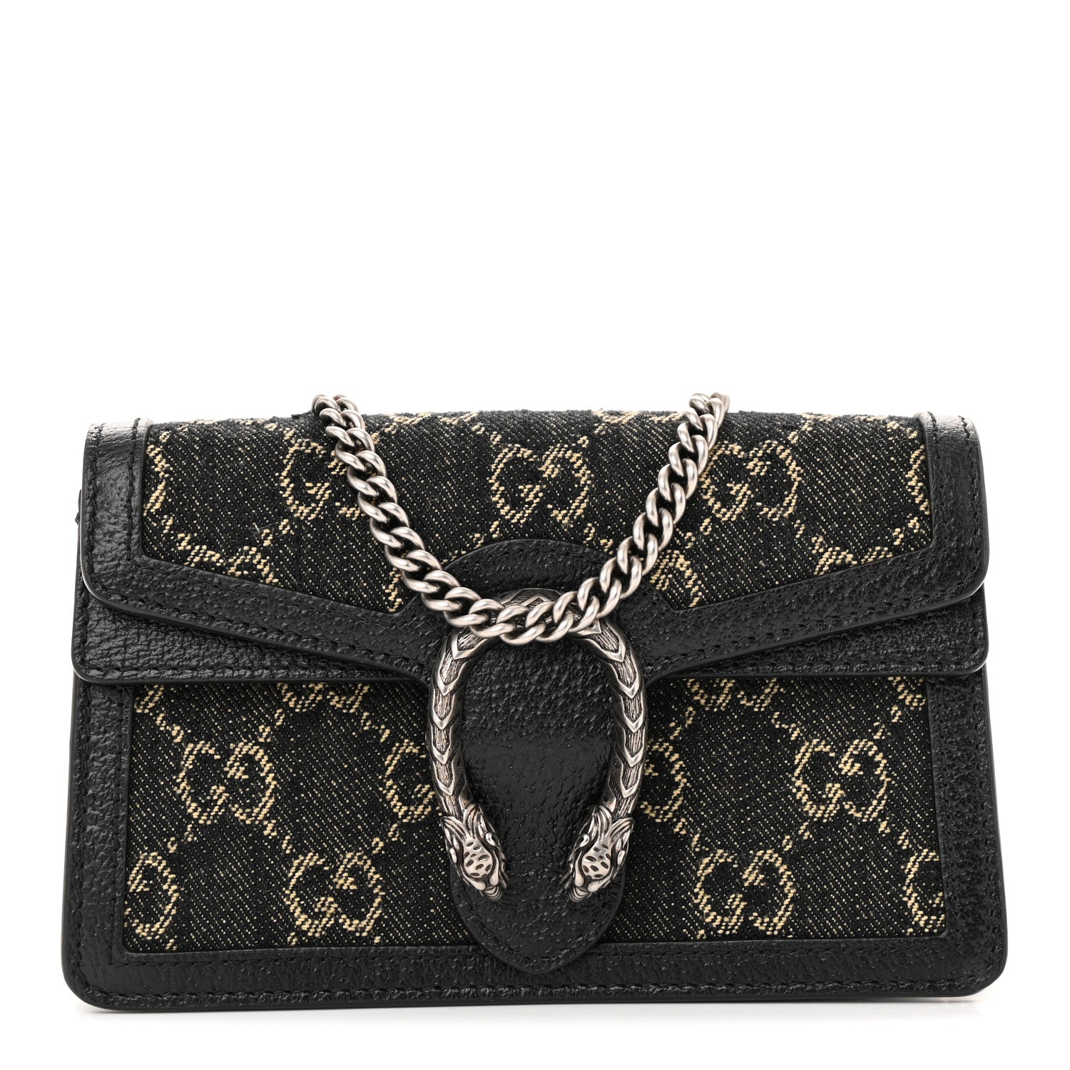 Gucci Jacquard Black Denim GG Monogram Super Mini Dionysus Shoulder Bag Black Ivory 1 of 10