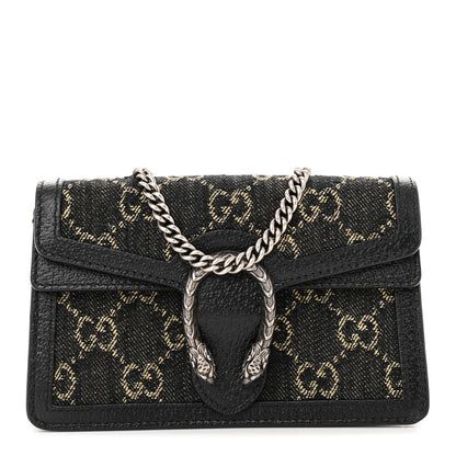 Gucci Jacquard Black Denim GG Monogram Super Mini Dionysus Shoulder Bag Black Ivory 1 of 10