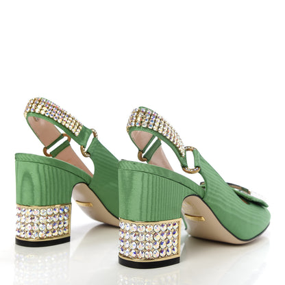 Gucci Moire Fabric Crystal Square G Madelyn Slingbacks 37 New Shamarock 4 of 10