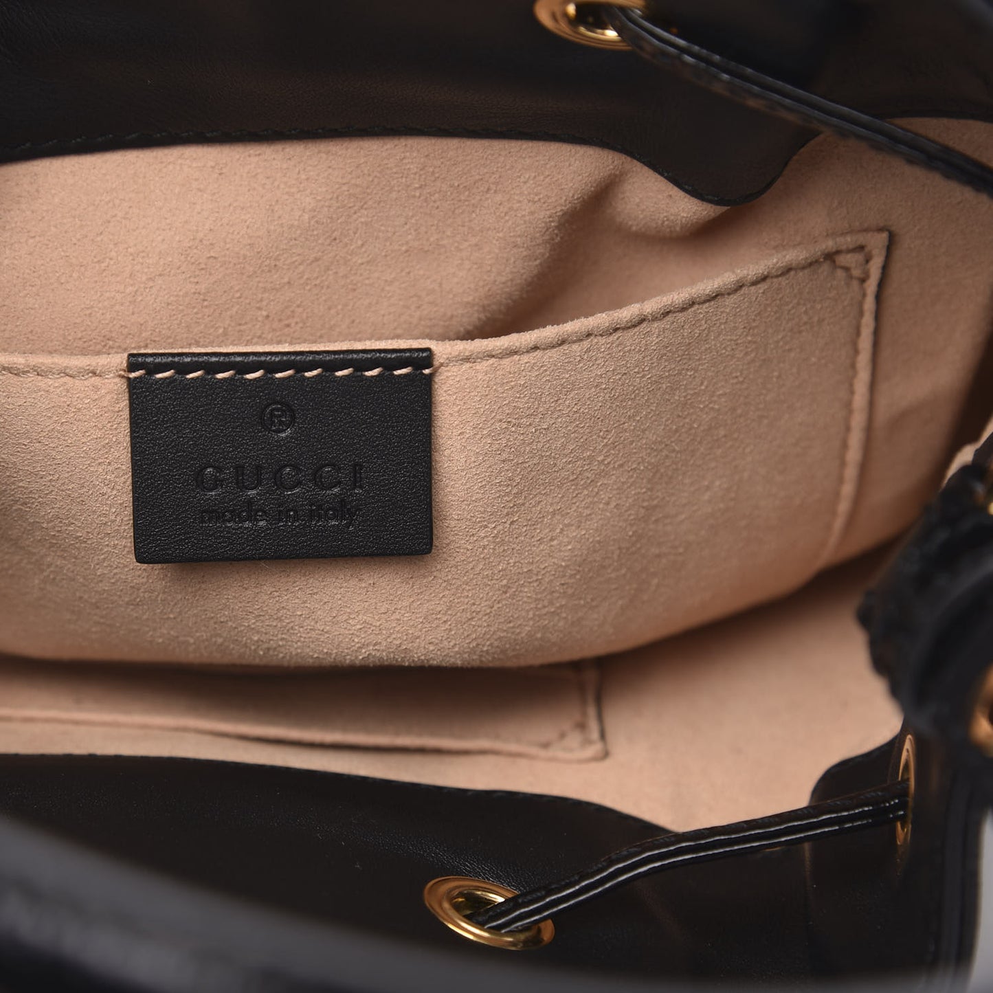 Suede Patent Web Small Ophidia Bucket Bag Black