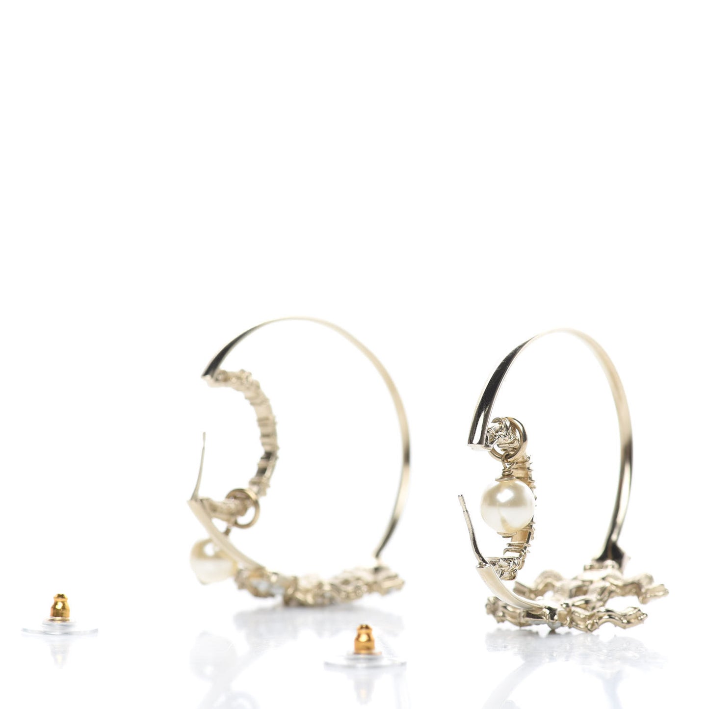 Crystal CC Camellia Express CC Drop Hoop Earrings Gold