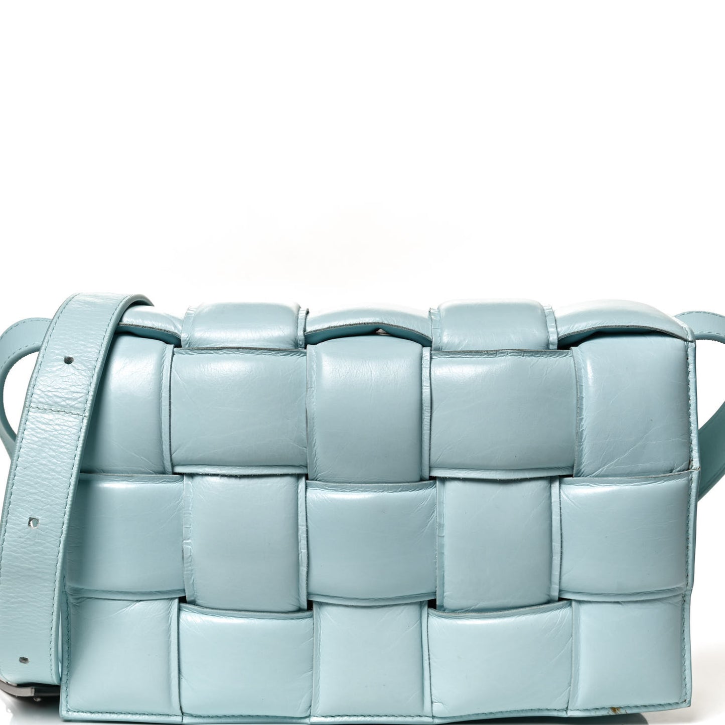 Paper Calfskin Maxi Intreccio Padded Cassette Crossbody Bag Ice