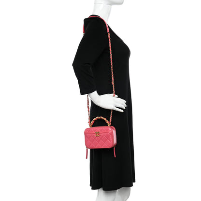 Chanel Glazed Aged Calfskin Quilted Small Top Handle Vanity Case Dark Pink 2 of 11