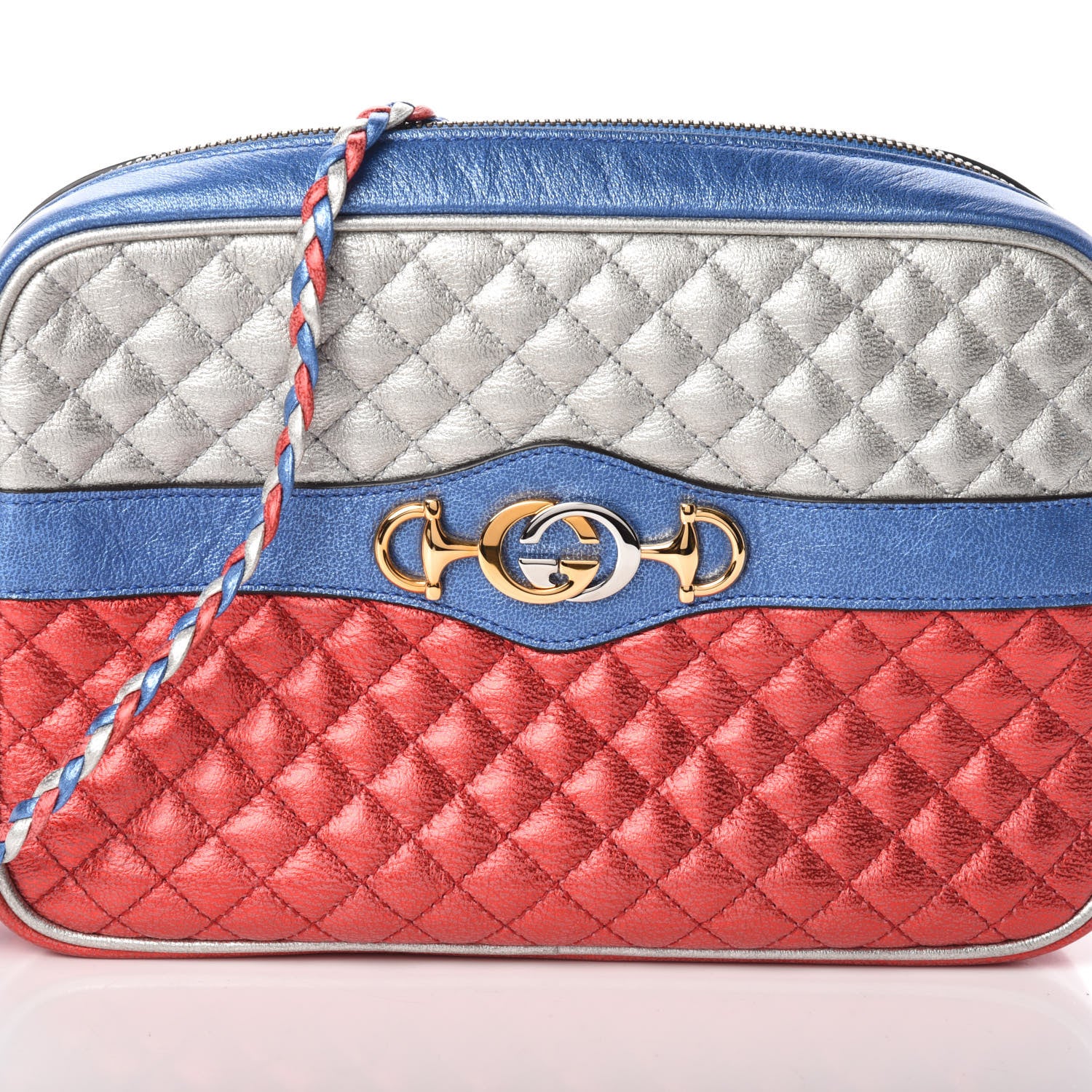 Gucci Laminated Nappa Trapuntata Small Zumi Shoulder Bag Rosso Marine Argento 7 of 9