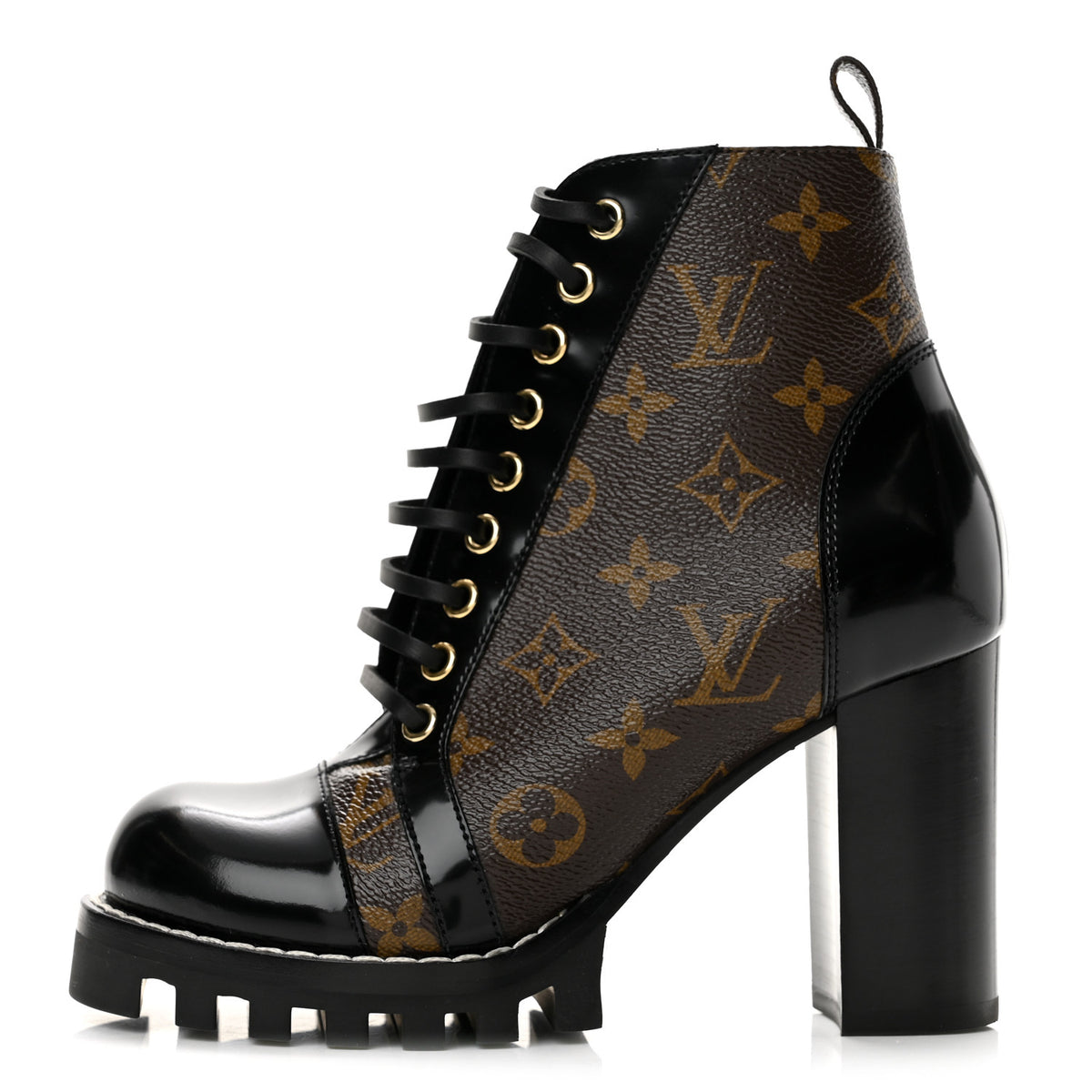 Patent Calfskin Monogram Star Trail Ankle Boots 36 Black