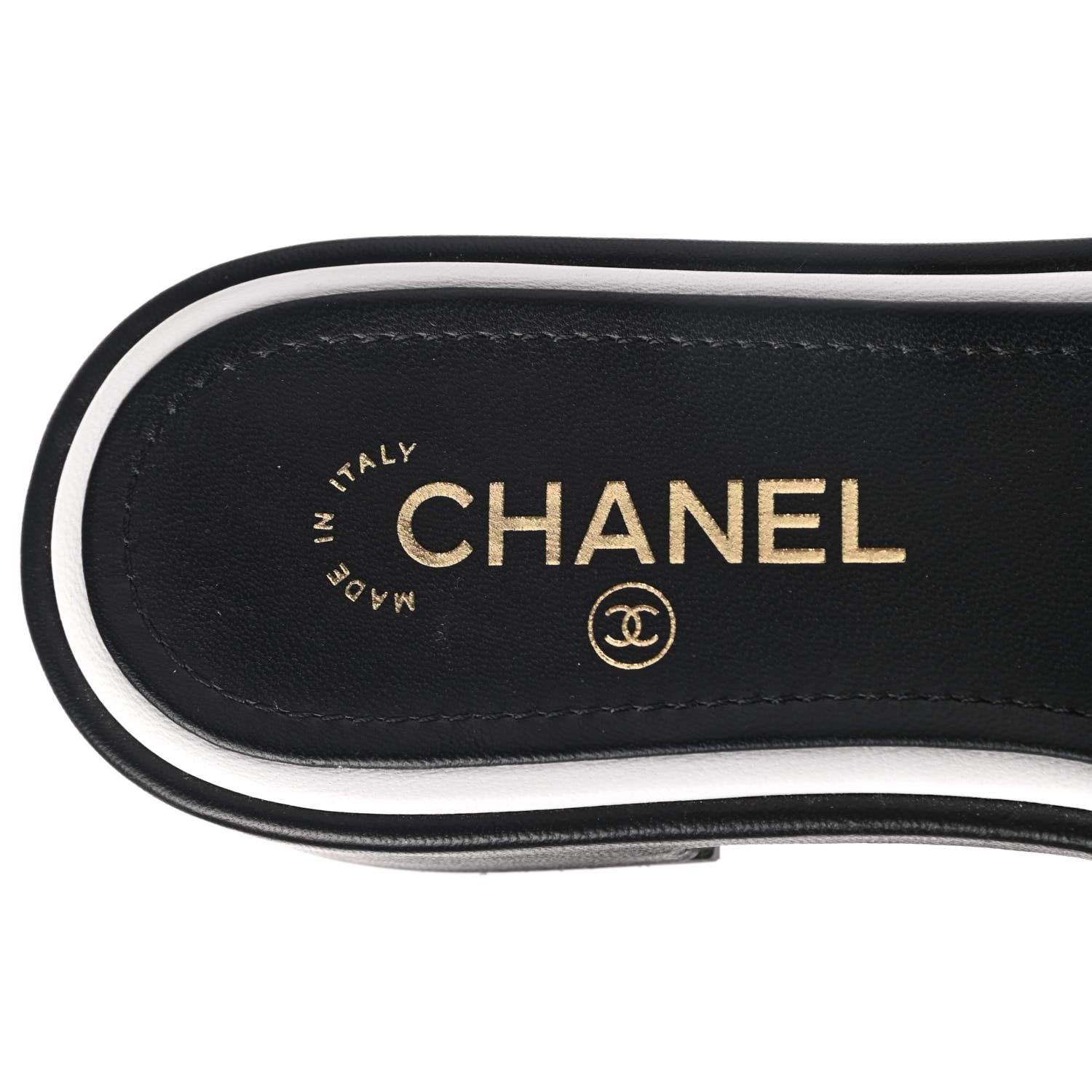 Chanel Lambskin Embroidered CC Mule Sandal 38.5 Black White 6 of 10