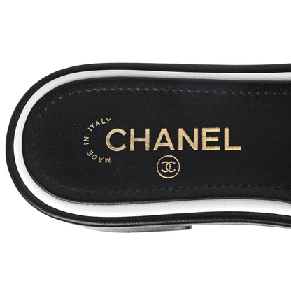 Chanel Lambskin Embroidered CC Mule Sandal 38.5 Black White 6 of 10