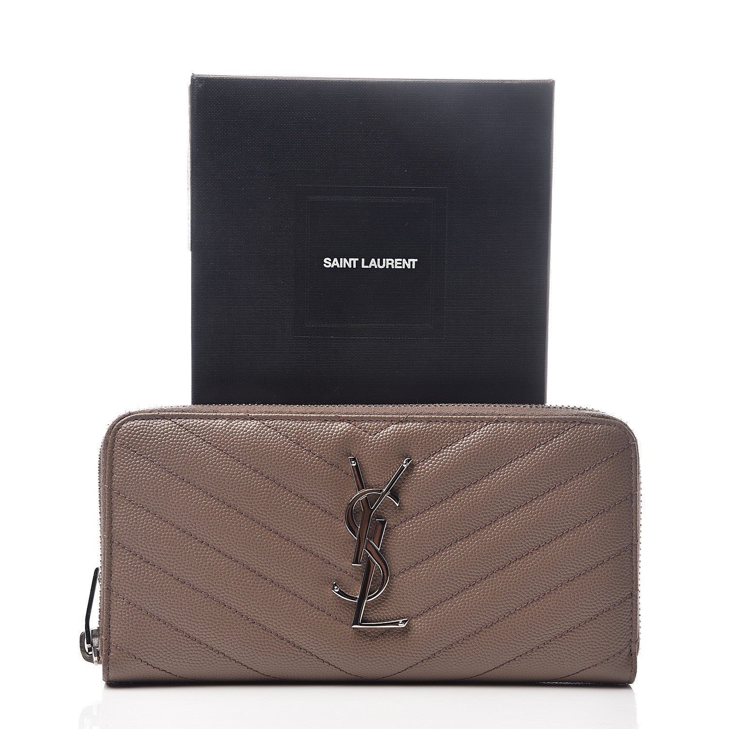 Saint Laurent Grain De Poudre Matelasse Chevron Monogram Zip Around Wallet Fard 6 of 6