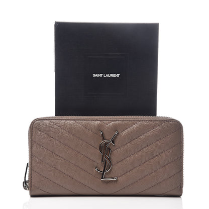 Saint Laurent Grain De Poudre Matelasse Chevron Monogram Zip Around Wallet Fard 6 of 6