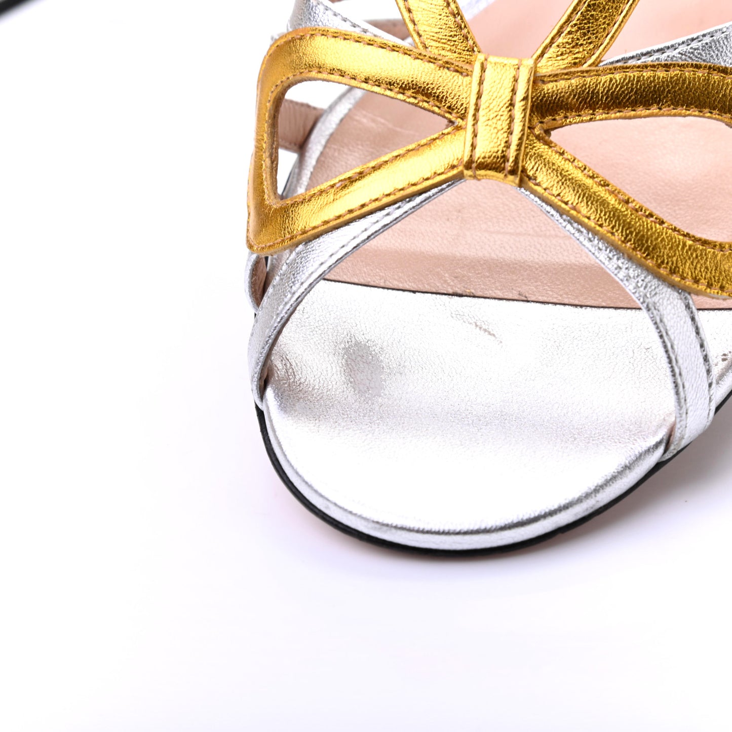 Metallic Nappa Crystal Zephyra Slingback Low Heel Sandals 38 Silver Gold