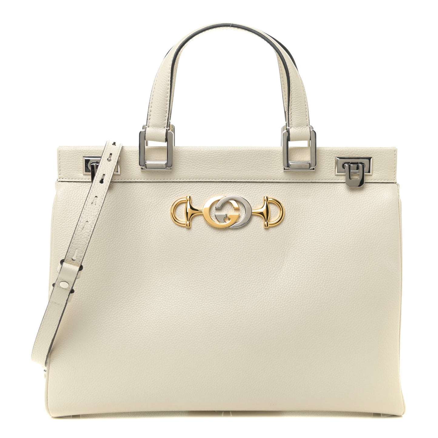 Grainy Calfskin Medium Zumi Top Handle Bag Mystic White