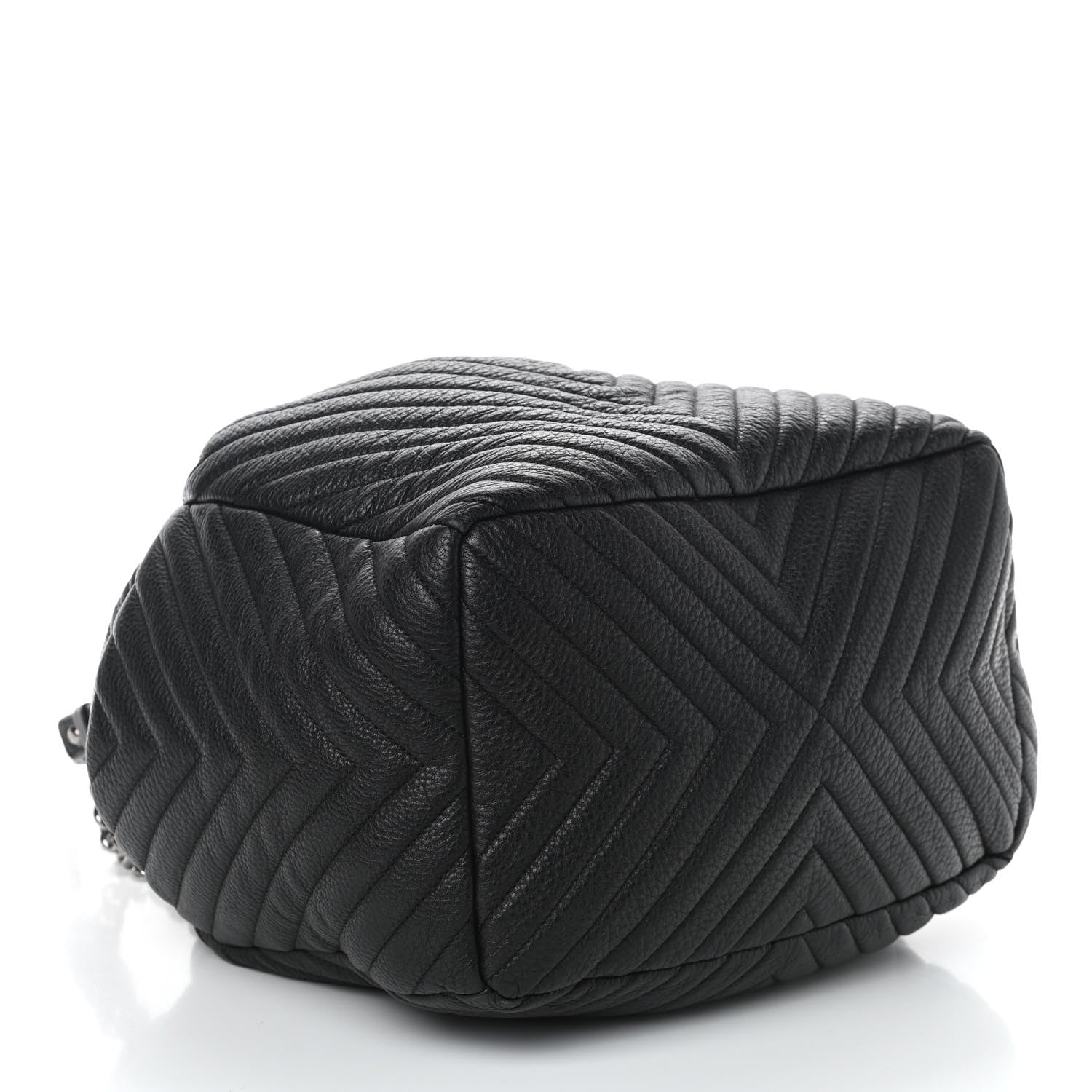 Chanel Deerskin Chevron Large CC Chain Bucket Drawstring Bag Black 3 of 4