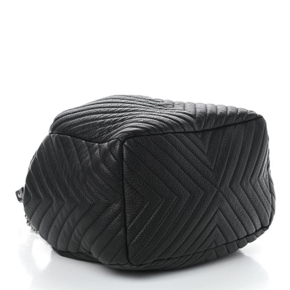 Chanel Deerskin Chevron Large CC Chain Bucket Drawstring Bag Black 3 of 4
