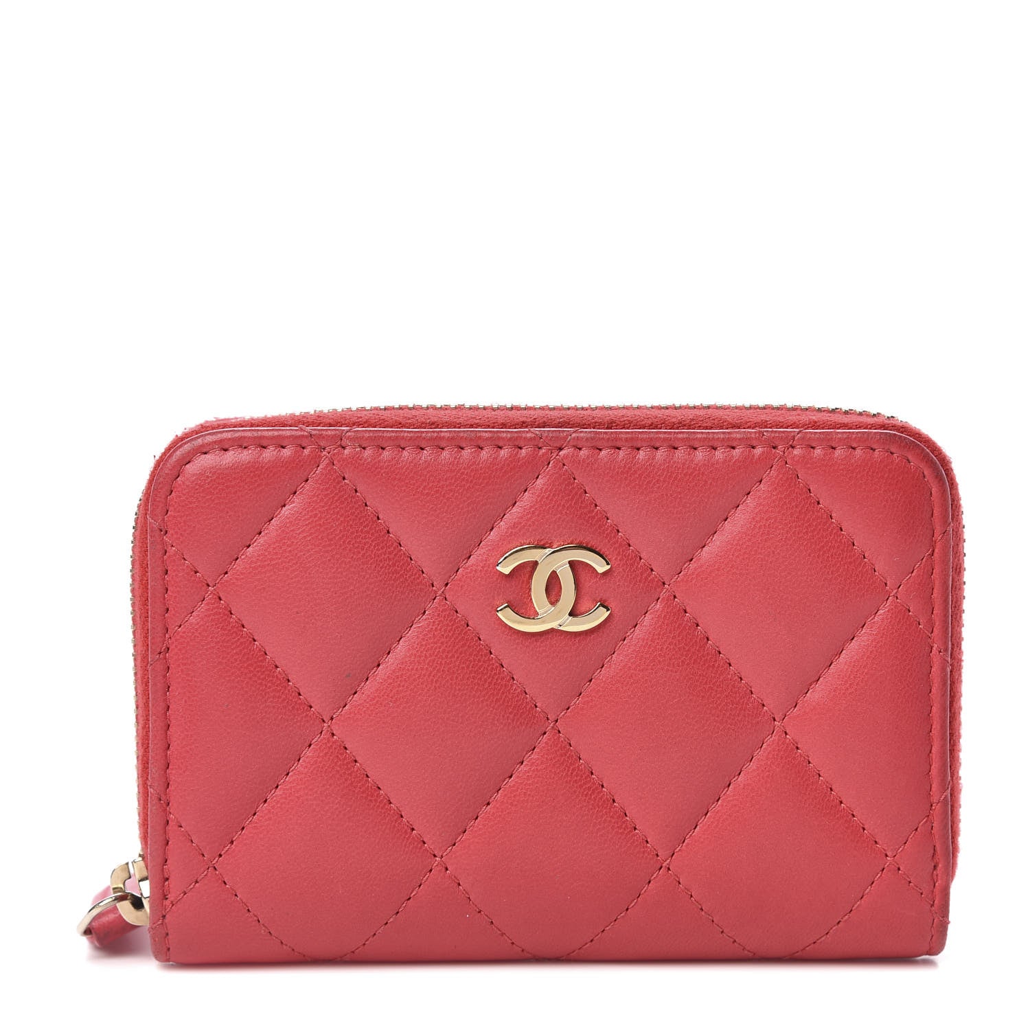 Chanel Lambskin Quilted Zip Around Coin Purse Wallet Dark Pink 1 of 10