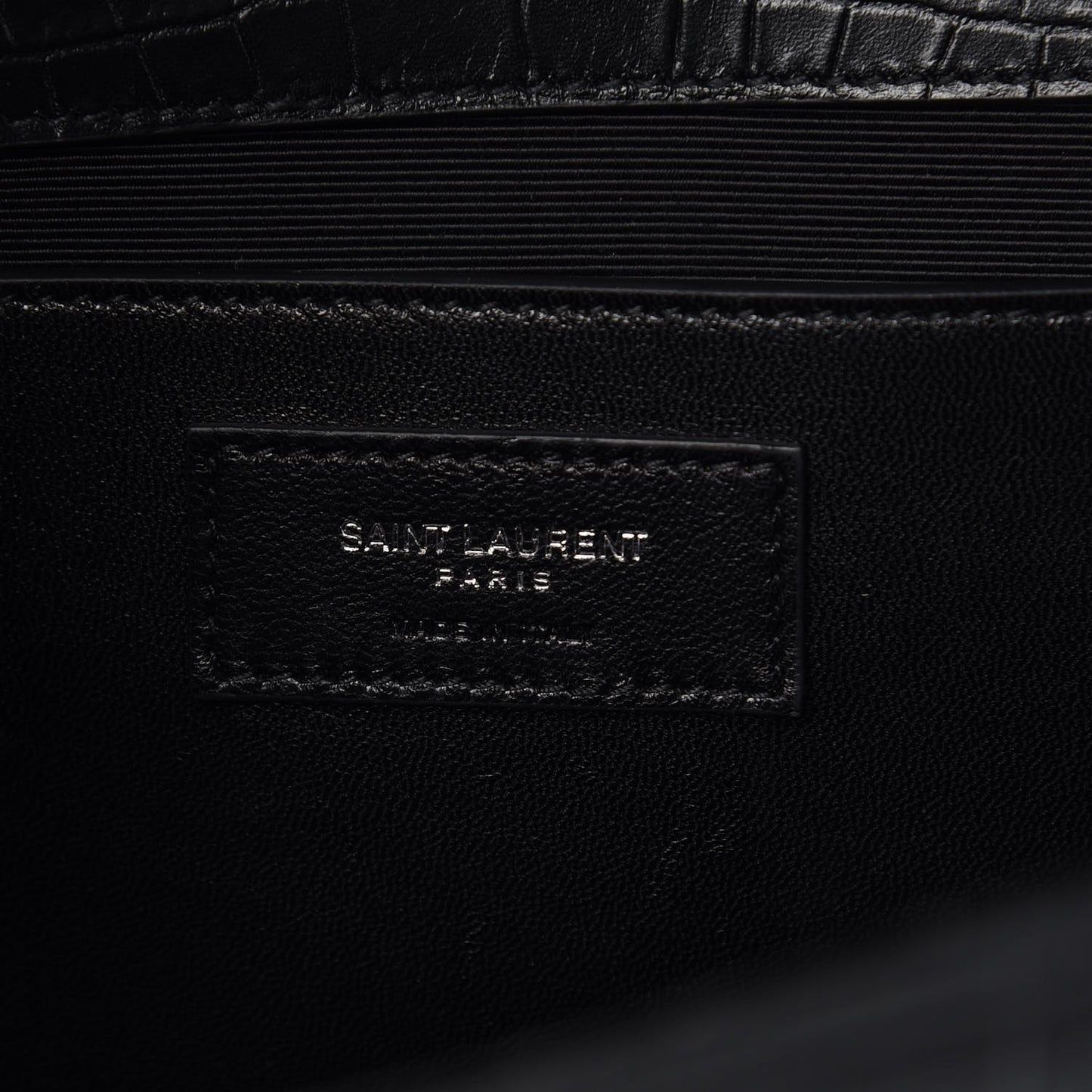 Calfskin Crocodile Embossed Large Classic Monogram Kate Satchel Black