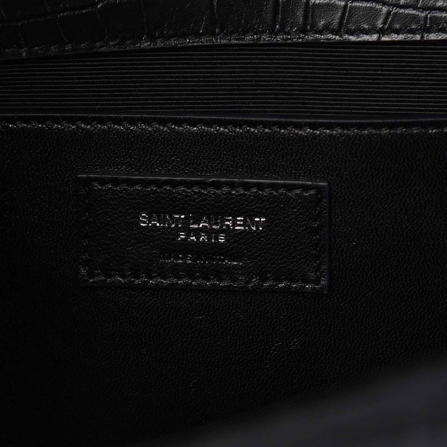 Saint Laurent Calfskin Crocodile Embossed Large Classic Monogram Kate Satchel Black 7 of 7