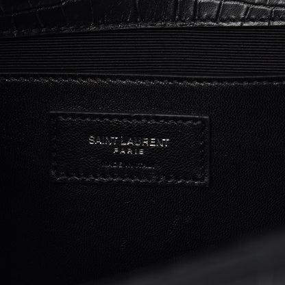 Saint Laurent Calfskin Crocodile Embossed Large Classic Monogram Kate Satchel Black 7 of 7
