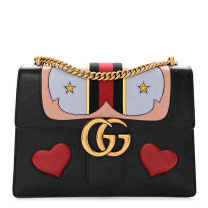 Gucci Calfskin Web Heart Medium GG Marmont Chain Handle Bag Black 1 of 14