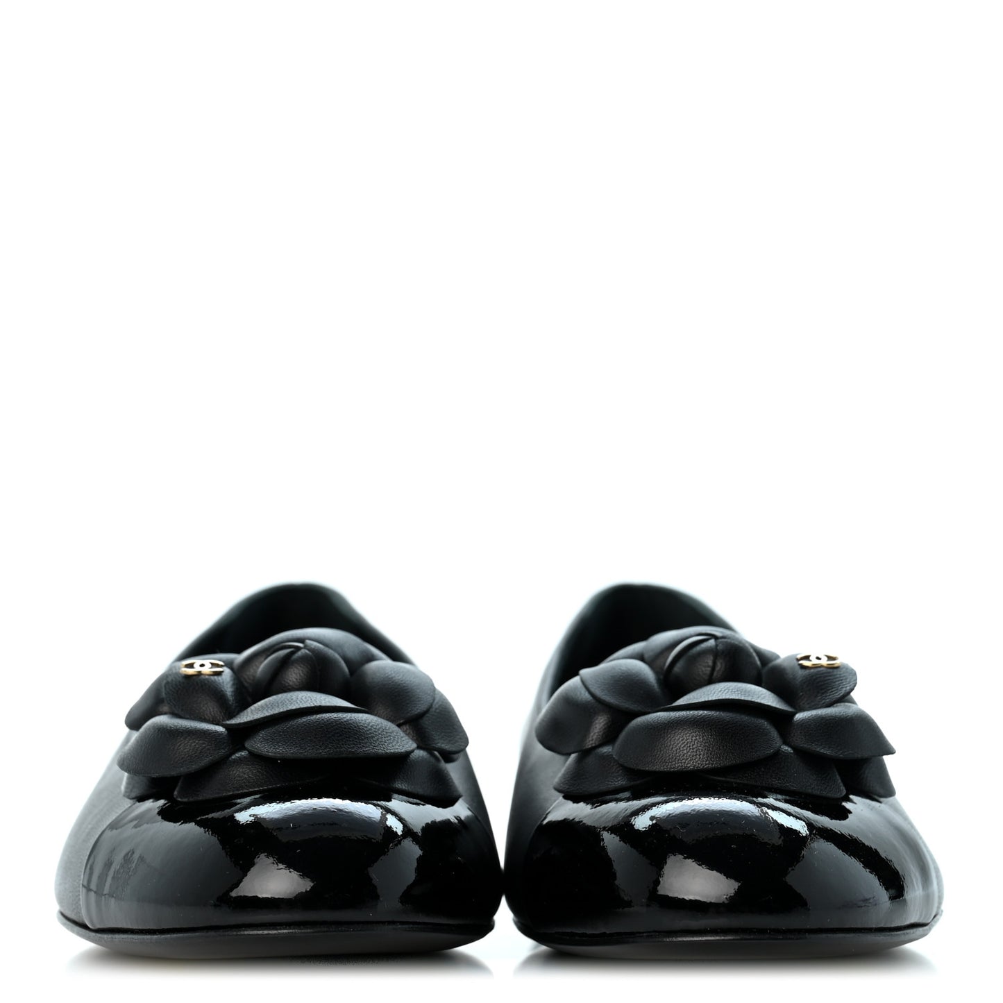 Lambskin Patent Cap Toe Camellia Ballerina Flats 38.5 Black