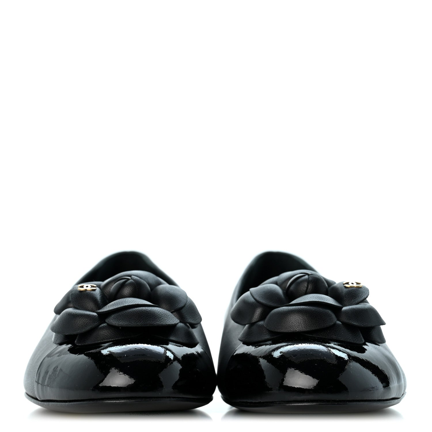 Chanel Lambskin Patent Cap Toe Camellia Ballerina Flats 38.5 Black 3 of 10