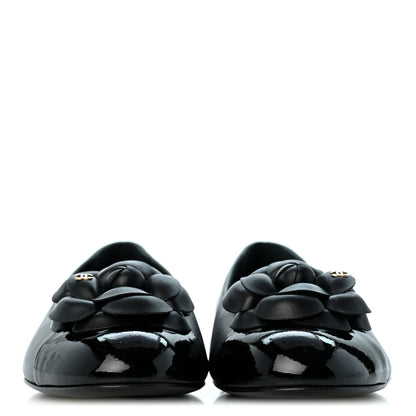 Chanel Lambskin Patent Cap Toe Camellia Ballerina Flats 38.5 Black 3 of 10
