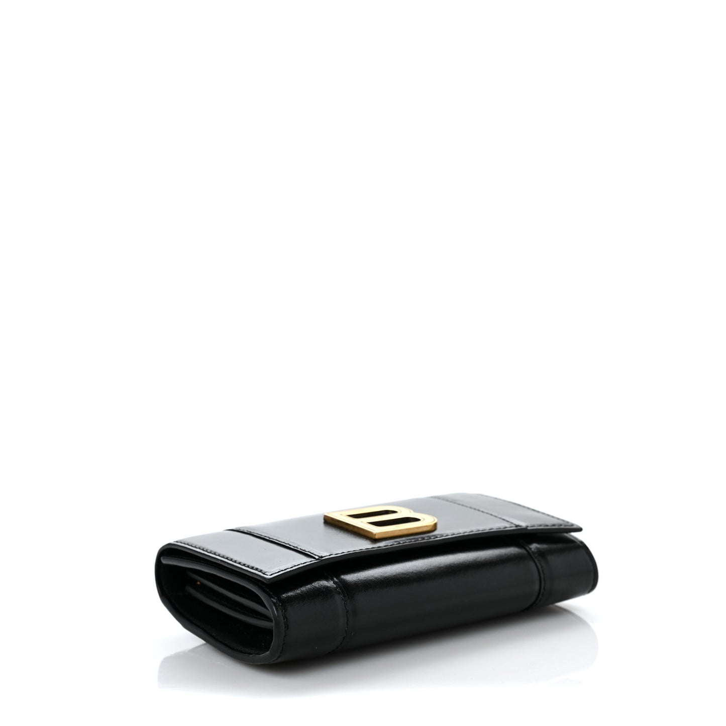 Shiny Box Calfskin Medium Hourglass Wallet Black